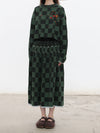 YANYAN KNITS Fall/Winter 2025: Wool plaid cropped sweater/mid-length skirt set YYK-YYW25-2021-GW (Sweater)